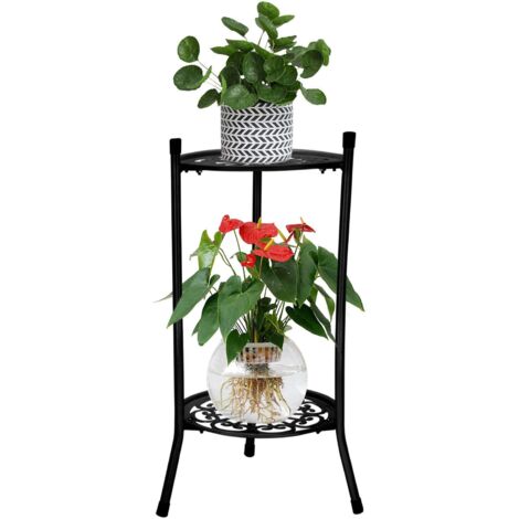 Trintion 2 Tier Metal Plant Pot Stand 50  30cm Garden Terrace Decoration Flower Stand Home Decor Plant Stand Bonsai Holder for Home Patio Office Garden Black