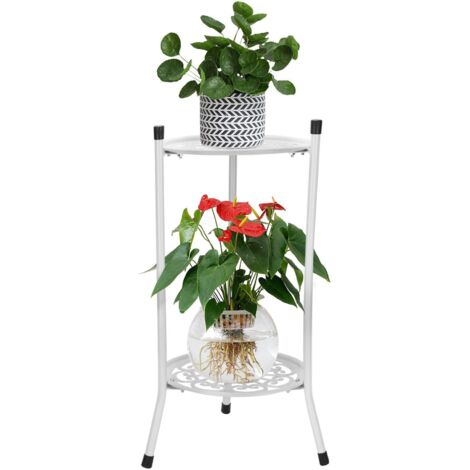 Trintion 2-Tier Metal Plant Stand, 50  30cm, Garden Terrace Decoration, Flower Stand, Bonsai Holder, Home Decor, Patio Office Garden, White