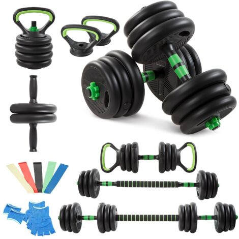 Trintion 20KG 5-in-1 Adjustable Dumbbell Set with Barbell & Kettlebell - Home Gym Weights Set for Men & Women Includes Resistance Bands (5-Pack), Ab Roller & Gloves - Free Weights for Full Body Workou