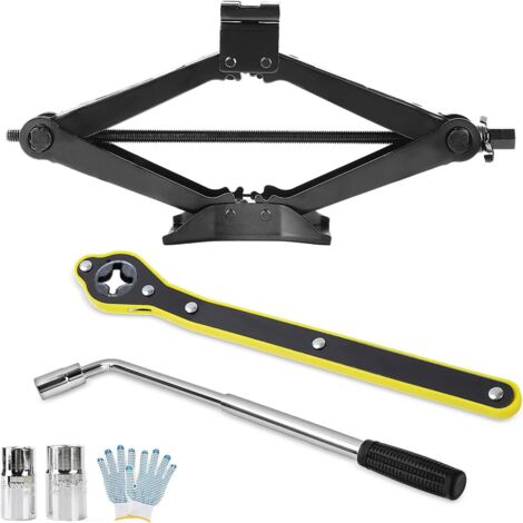 Trintion 2.5T Jack à ciseaux de voiture avec manivelle à main et clé à ratchet 360 ° tête d'activité et clé pour outil d'élévation auto SUV essentiel