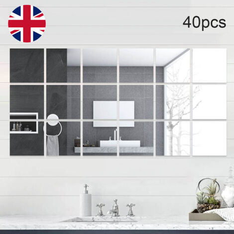 Trintion 40Pcs Square Mirror Tiles 15x15cm Wall Mounted DIY Full Body Self-Adhesive Sticker Sheets for Bathroom, Living Room, Kitchen - Makeup Decor