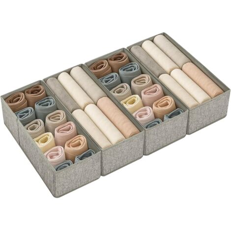 Trintion 4er PCS Schubladen-Organizer aus Stoff  Faltbare Aufbewahrungsboxen mit Griff für Kleiderschrank & Kommode  Ordnungsboxen für Kleidung, Unterwäsche, Socken, Accessoires  Grau (111740 cm)