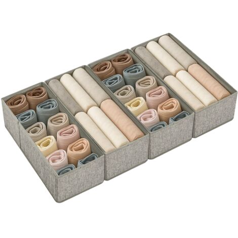 Trintion 4er PCS Schubladen-Organizer aus Stoff  Faltbare Aufbewahrungsboxen mit Griff für Kleiderschrank & Kommode  Ordnungsboxen für Kleidung, Unterwäsche, Socken, Accessoires  Grau (112251 cm)