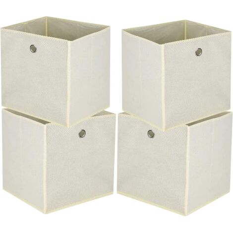 Trintion 4er Set Aufbewahrungsbox Faltbox Faltbare Stoff Faltkiste mit Fingerloch 32 x 32 x 32 cm für Kallax Regale oder Raumteiler (Beige)