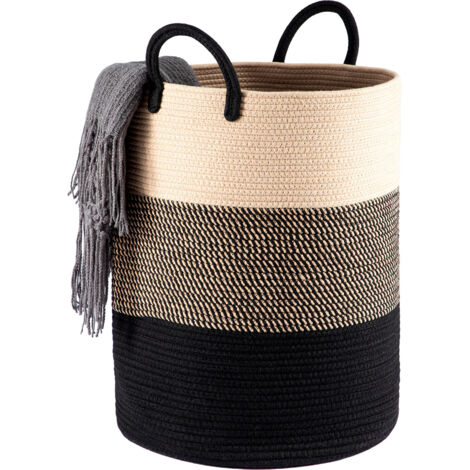 Trintion 58L Cotton Rope Basket Large Blanket Woven Storage Organiser Nursery Laundry (Black)