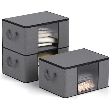 Trintion Aufbewahrungstasche Faltbare Aufbewahrungsbox mit Verstärktem Griff und Reißverschluss Kleider Organizer für Kleidung Decken Bettwäsche und Spielzeug Grau (3, 35L)
