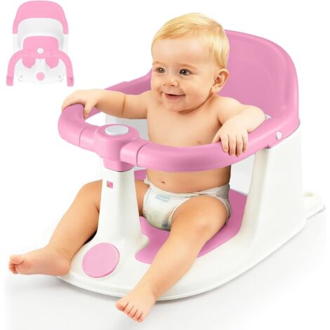 Trintion Baby Bath Seat, Non-Slip Soft Toddler Bath Chair 6 Months Plus with Suction Cups, Ergonomic Baby Bath Support, Grey (Pink, Upgrade)