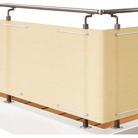 Trintion Balkon Sichtschutz Wetterfeste Balkonverkleidung Polyethylen Windschutz mit Stabile Metallösen Zwei Befestigungsmöglichkeiten Ohne Bohren Montage für Balkon Terrasse Zaun (Beige 90x300cm)
