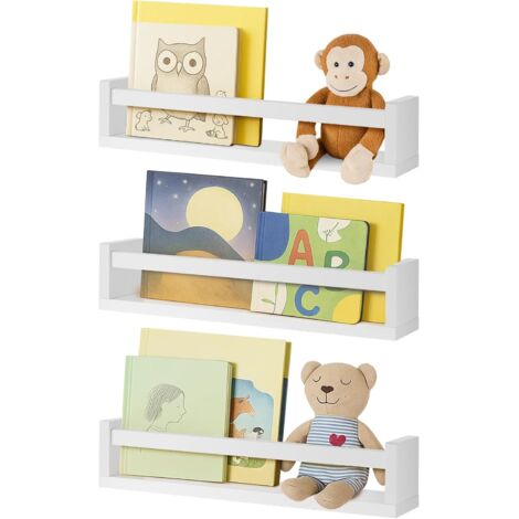 Trintion Bücherregal Kinder Wand, 3er-Set Massivholz Schweberegale für Kinderzimmer  Massiv Kiefer Schweberegale (42cm)  Stilvolles Deko Regal für Babyzimmer & Küche (Weiß)