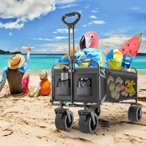 Trintion Camping Trolley with All-Terrain Wheels Brakes 150kg/330LBS Capacity Foldable Cart 100L Large Beach Festival Wagon for Garden Shopping & Outdoor (Black)
