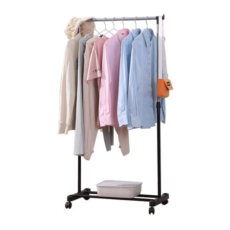 Trintion Clothes Rack on Wheels (90-165) x85x42cm Adjustable Single-Rail Metal Garment Rack Mobile Dress Coat Garment Hanging Clothes Rail Rack with Storage Shelf