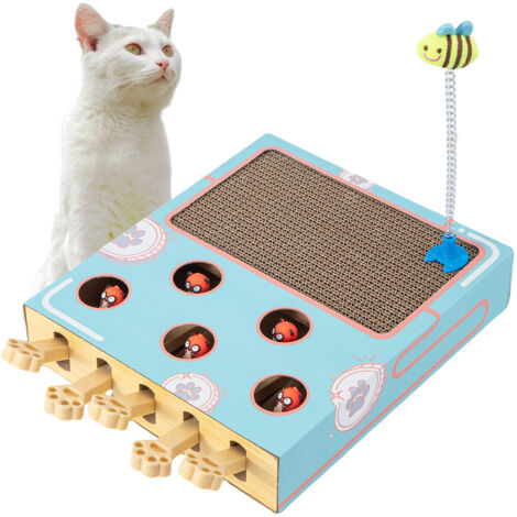 Trintion Corrugated Cardboard Cat Scratcher 3-in-1 Cat Toy with Whack-a-Mole Game, Scratching Pad, and Teaser Stick, Multi-Functional Scratcher for Indoor and Outdoor