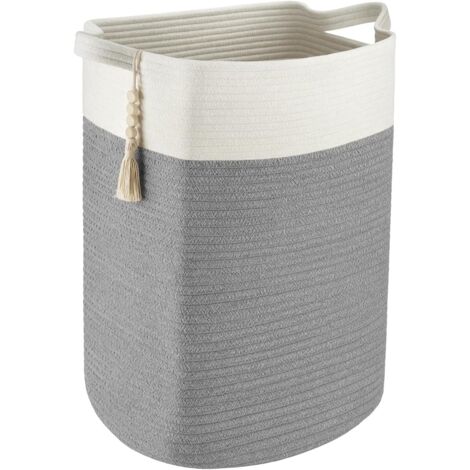 Trintion Cotton Rope Storage Basket, Collapsible Woven Organizer Bins for Home, Nursery, Office – Multipurpose Toy, Blanket, Laundry Hamper with Handles (Grey)