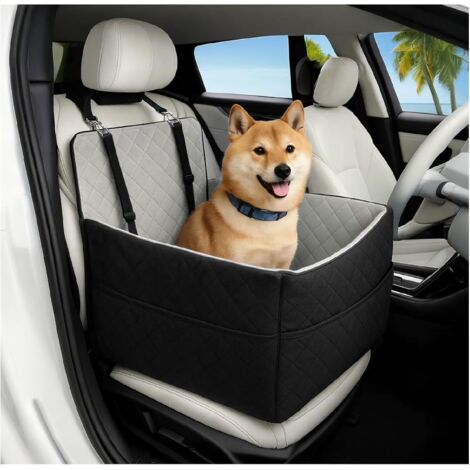 Trintion Dog Car Seat Up to 35lbs with A Storage Pocket for 2 Small Dogs Fully Detachable and Washable Pet Car Seat Soft Fabic (Black-Gray, 35 lbs)