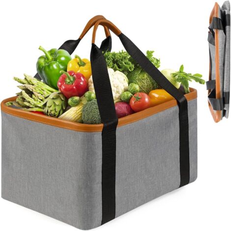 Trintion Einkaufskorb faltbar, 30L große Einkaufstasche mit robusten Henkeln, Tragekorb für den täglichen Einsatz - Ideal als nachhaltiger Shopper & Picknickkorb (Grau)