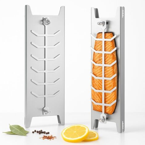 Trintion Flammlachshalter Edelstahl 59,5 cm – Grillzubehör für Feuerschale & BBQ, Lachsbrett Halterung rostfrei & spülmaschinengeeignet, Flammlachsbrett für Grill & Outdoor Camping
