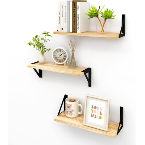 Trintion Floating Shelves Set of 3 Rustic Mounted Shelf, Wall Shelves for Room Decor, Bedroom, Living Room, Kitchen, Bathroom, Office (Natural)