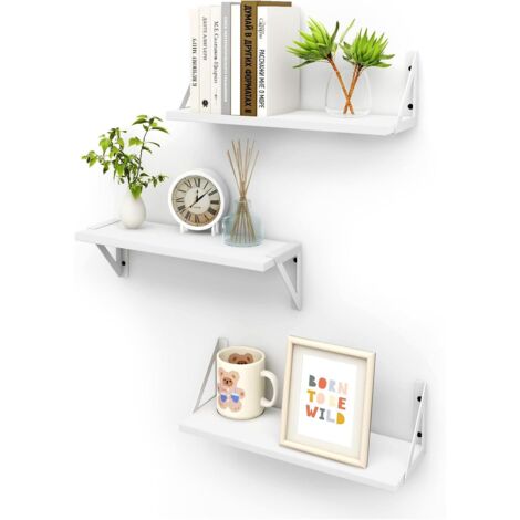 Trintion Floating Shelves Set of 3 Rustic Mounted Shelf, Wall Shelves for Room Decor, Bedroom, Living Room, Kitchen, Bathroom, Office (White)