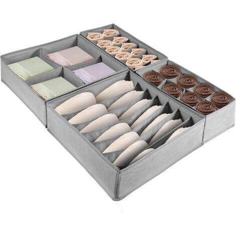 Trintion Foldable Drawer Organisers Clothes, Storage Box Wardrobe Draw Organizer With Partition for Underwear, Bras, Socks, Ties, Scarves, Grey (6)