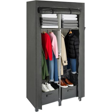 Trintion Foldable Fabric Closet for Bedroom, Canvas Portable Closet Storage Organizer, Dust-Proof Fabric Wardrobes for Bedroom Dorm & Cloakroom Portable Wardrobe 172×45×88cm (Black)