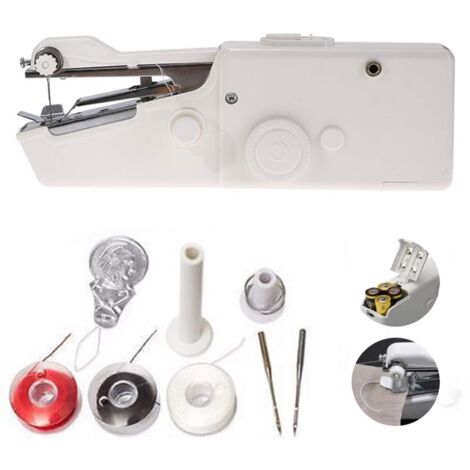 Trintion Hand Sewing Machine Mini Electric Cordless Sewing Machine with Accessories for Beginners - Ideal for Clothing, Curtains, Home, and Travel Use - White