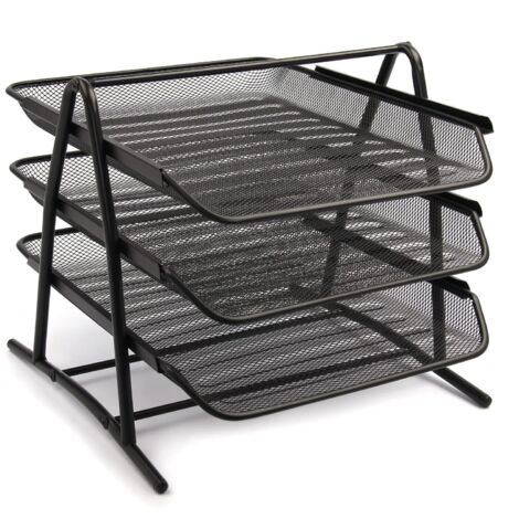 Trintion Letter Mesh Letter 3 Tier Office Filing Trays Holder In Desk Organiser Tidy Document Paper File Storage Metal Filling Collection Desk Organiser for Home & Office (Black)