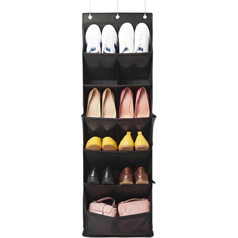 Trintion Over The Door Shoe Organizer 11-Pocket Hanging Storage Rack with Reinforced Fiber Tubes Space-Saving Solution for Shoes Boots Toys Accessories in Closet Dorm Bedroom (Black 1PC)