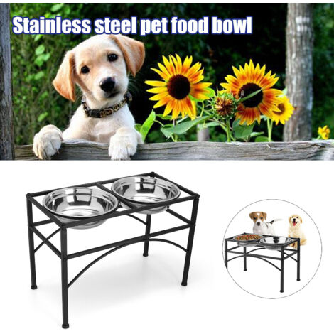 Trintion Pet Feeder Dog Bowl Double Raised Dog Bowls Elevated Pet Feeder Dishes With Two Stainless Steel Bowls - Non-Spill Water And Food Feeding Bowls Stainless Steel For Pet Dogs M