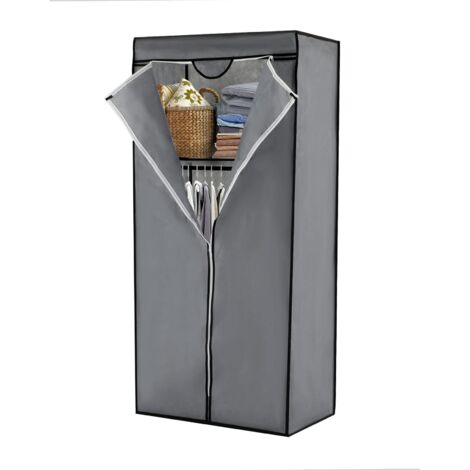 Trintion Portable Wardrobe 68x45x158cm Modern Canvas Wardrobe Easy Assemble Closet Locker with Hanging Rod for Bedroom or Cloakroom(Grey)