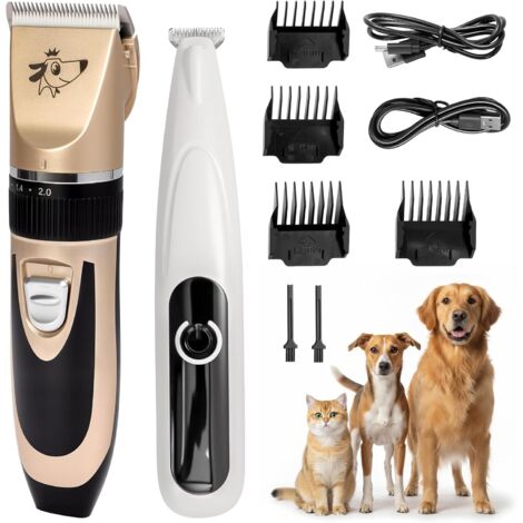 Trintion Profi Kabelloser Hundehaarschneider  Leiser Hundetrimmer für dickes Fell, Edelstahlklingen & Metallgehäuse, 2000mAh Akku (bis 150 min), 6 verstellbare Aufsteckkämme  Haustierpflege-Set