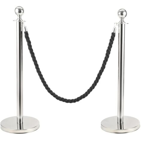 Trintion Queue Barrier Posts Stands 2-Pack Crowd Control Stanchions with 1.5M Ropes Heavy Duty Stainless Steel Queue Barrier Posts with Weighted Bases for Events Airports Hotels Silver Black