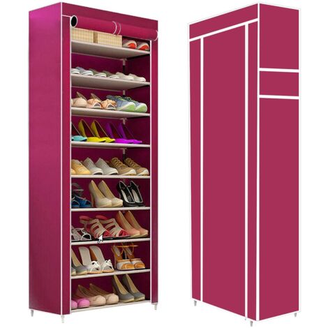 Trintion Schuhregal Schuhständer Schuhschrank Schuhaufbewahrung Schuh-Organizer mit 10 Ebenen mit staubdichtem Überzug (58 x 28 x 160 cm Wein-Rot)