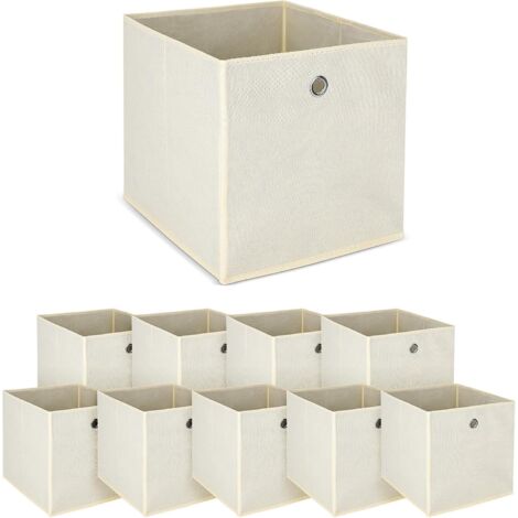 Trintion Set de 10 Caja de almacenamiento Caja plegable de tela con orificio 32 x 32 x 32 cm para Kallax Regales o divisores de espacio Beige