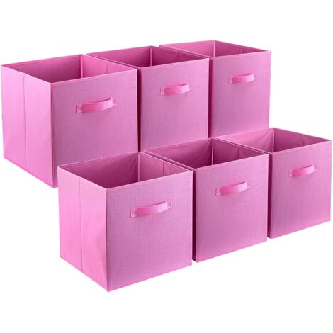 Trintion Set of 6 Cube Storage Boxes Cubes Storage Cubes Fabric Storage Boxes Foldable Storage Baskets for Closet Shelves Bedroom Organizing Clothes and Book (Pink, 27x27x28cm)