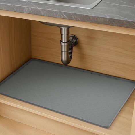 Trintion Silicone Under Sink Mat, 34x22 Inch Waterproof Cabinet Protector Liner for Kitchen & Bathroom, Heavy Duty Drip Tray with 1" Raised Edge, Leak Proof Under Sink Mat, Grey