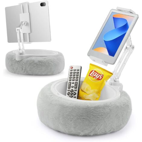 Trintion Tablet-Ständer mit Kissen, Kindle-Halter, kompatibel mit 4,7"-9,8" Handys/Tablets, iPad, iPhone, Kindle - 360° Verstellbarer Handyhalter fürs Bett mit weichem Plüschstoff (Grau)