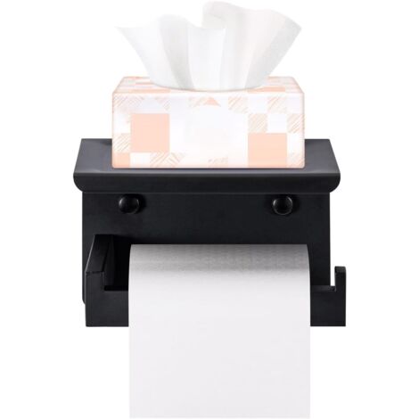 Trintion Toilet Paper Roll Holder with Shelf, Self-Adhesive No Drill, Stainless Steel, Durable and Easy to Install, Perfect for Bathroom and Office (Black)