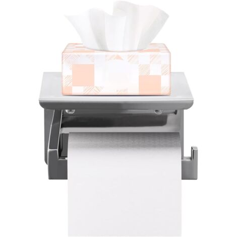 Trintion Toilet Paper Roll Holder with Shelf, Self-Adhesive No Drill, Stainless Steel, Durable and Easy to Install, Perfect for Bathroom and Office (Plating)
