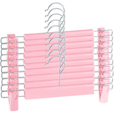 Trintion Trouser Hanger, 10Pack Skirt Hangers with Clips, Space Saving Heavy Duty Non-Slip Adjustable Clips Hooks for Organizing Trousers, Skirts, Jeans, Towels, and Sheets Mint Green (Pink)