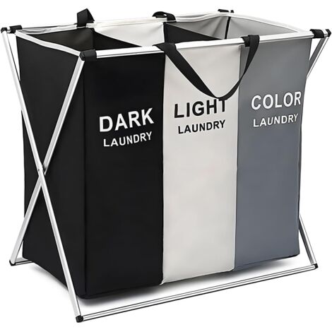 Trintion Wäschekorb Mit 3 Fächern Faltbarer Wäschesammler Aus 600D Oxford-Stoff Wasserdichter Wäschesortierer Mit Tragegriff Wäschebox Für Schmutzwäsche Kleidung Organisation 65x38x60 cm