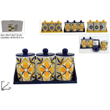 Trio De Jarres Set 3 Pcs Jarres Avec Support En Céramique Majolique Fantasy Decor
