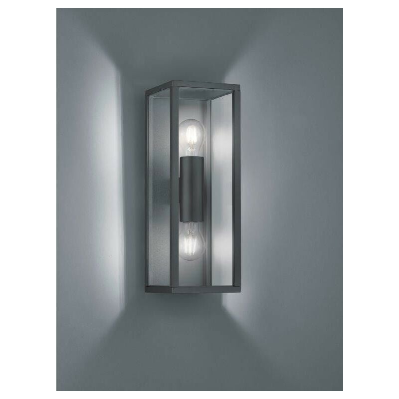 Image of Trio Lighting - garonne applique da esterno doppia lampadina fusione di alluminio antracite e vetro trasparente IP44 H.40CM