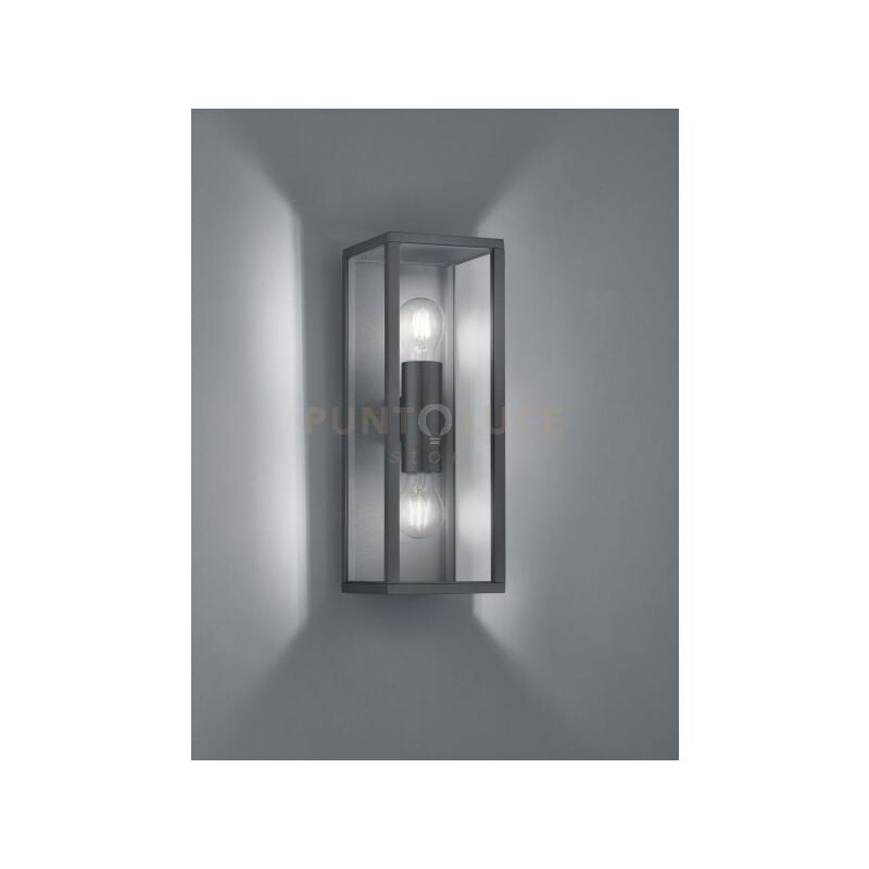 Garonne applique da esterno doppia lampadina fusione di alluminio antracite e vetro trasparente IP44 H.40CM 2 luci attacco E27
