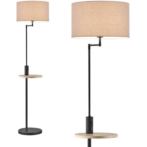 TRIO LEUCHTEN 400400132 CLAAS LAMPE SUR PIED EN MÉTAL NOIR MAT, ABAT-JOUR EN TISSU GRIS, ÉTAGÈRE EN BOIS NON INCLUSE 1 AMPOULE E