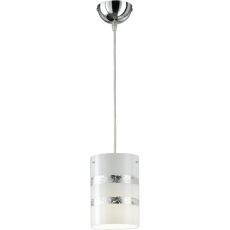 TRIO LEUCHTEN - LAMPADA A SOSPENSIONE NIKIOSA A CILINDRO IN VETRO BIANCO E ARGENTO DIAMETRO 140MM