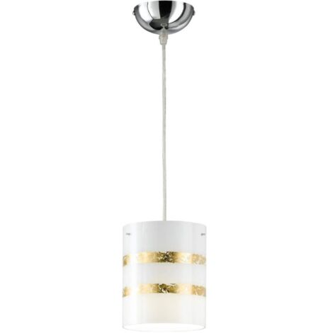 TRIO LEUCHTEN - LAMPADA A SOSPENSIONE NIKOSIA A CILINDRO VETRO BIANCO E ORO DIAMETRO 140MM