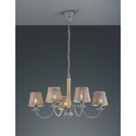 TRIO LEUCHTEN - LAMPADARIO ROTIN 5 LUCIGRIGIO CON CORDA IN JUTA E METALLO