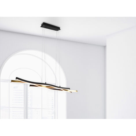 Trio Leuchten LED Pendelleuchte Blaze schwarz-messing 107 x 15,5 cm dimmbar Pendelleuchte