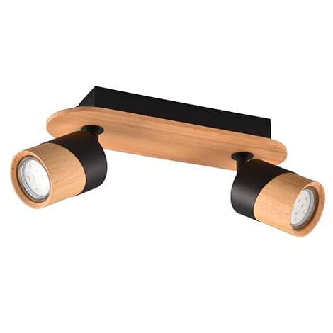 TRIO LEUCHTEN PLAFONNIER ARUNI 801100232, MÉTAL NOIR MAT, BOIS NATUREL, EXCL. 2 X GU10
