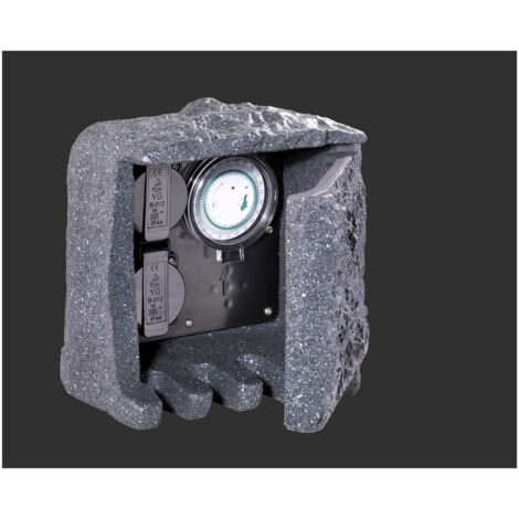 TRIO LEUCHTEN PRISE PIERRE, GRIS PIERRE BLOC DE 2 PRISES POUR L'EXTÉRIEUR - IMITATION PIERRE - AVEC MINUTEUR 20 X 19 X 20 CM GRI